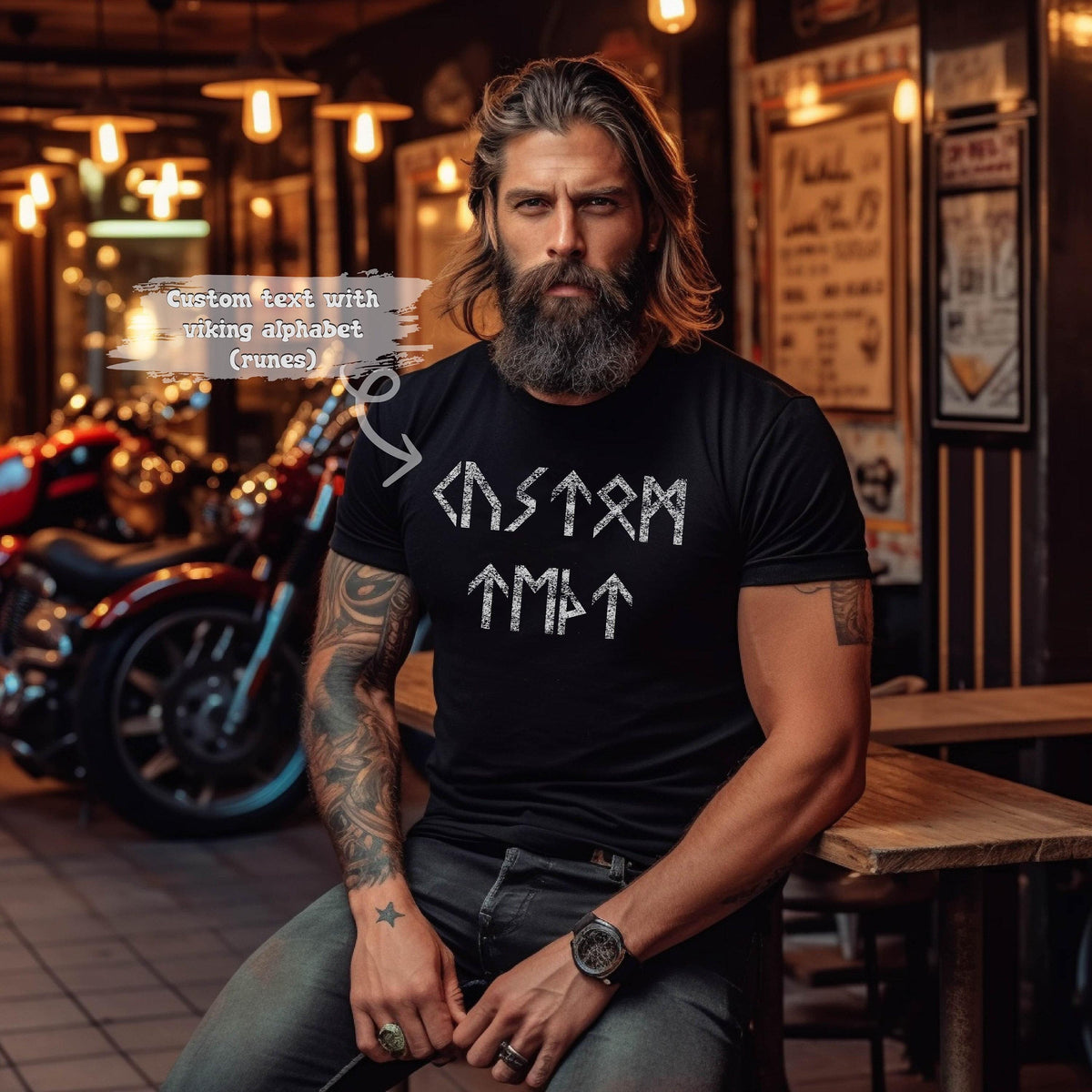 Viking Rune T-Shirt - Name in Runes Alphabet Viking Shirt, Norse Personalized Futhark Runes Shirt
