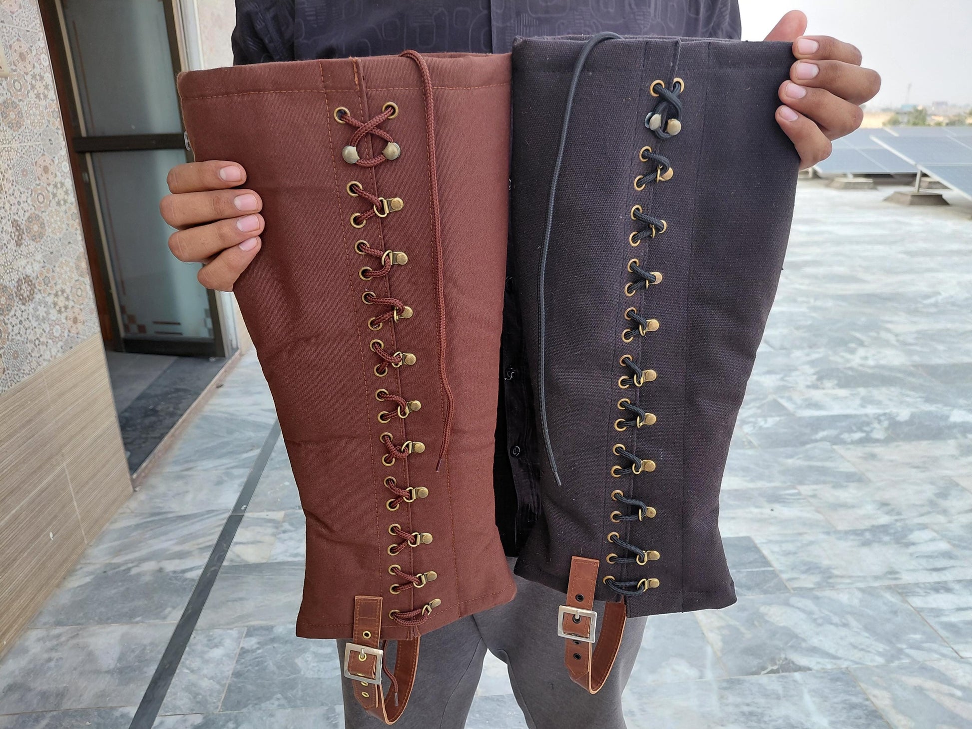 Viking Boots - Black Medieval Canvas Gaiters, Renaissance Leg Gaiters, Viking Spats, Pirate