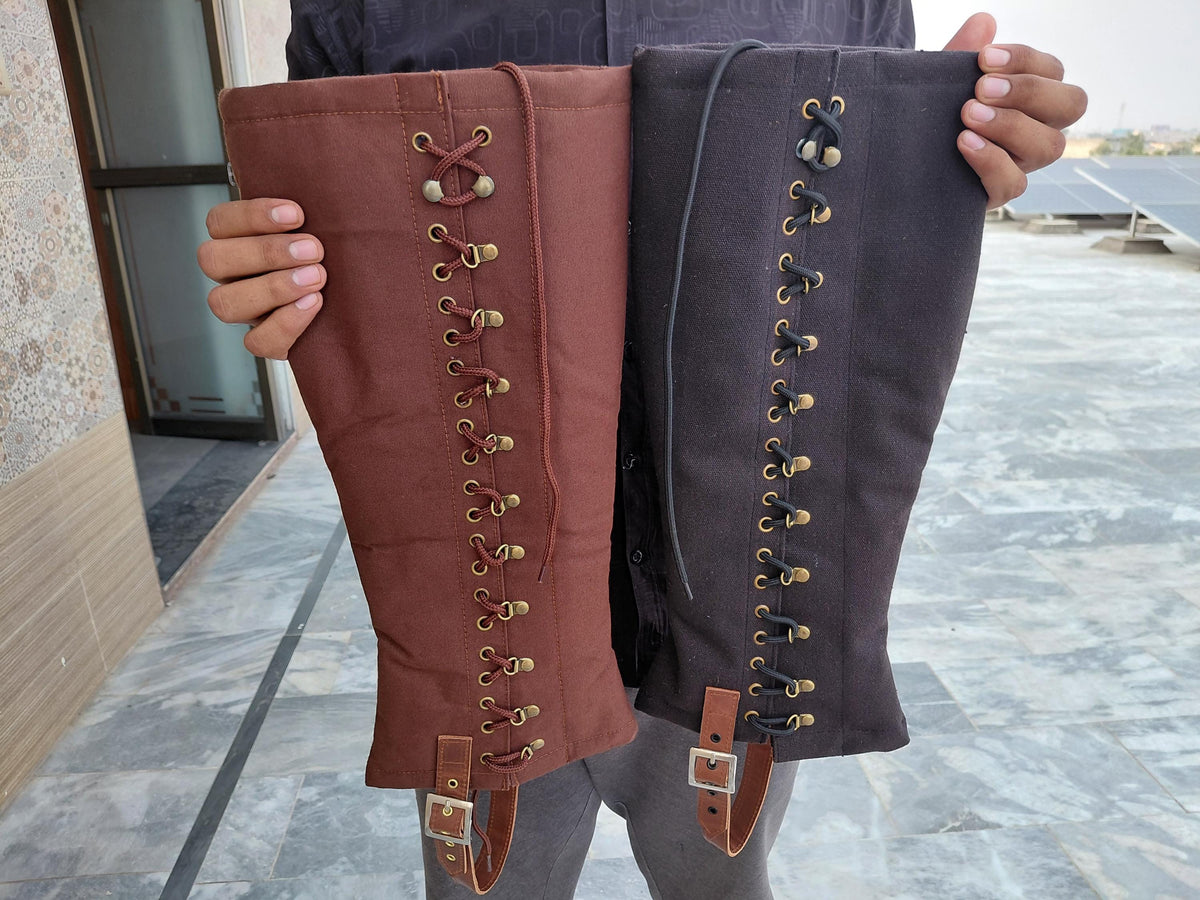 Viking Boots - Black Medieval Canvas Gaiters, Renaissance Leg Gaiters, Viking Spats, Pirate