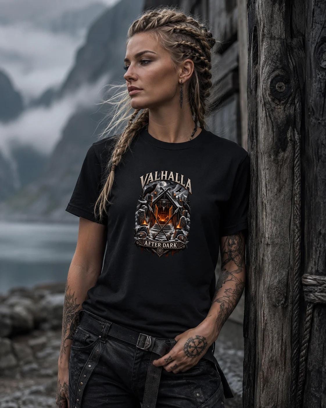 Viking Raven T-Shirt - Valhalla After Dark Viking Shirt, Norse Mythology T-Shirt, Raven Valhalla