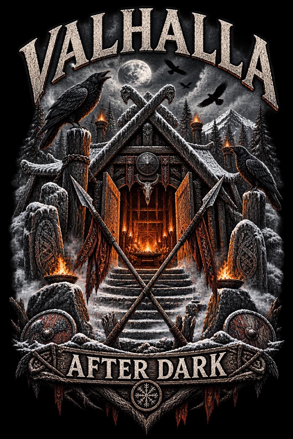 Viking Raven T-Shirt - Valhalla After Dark Viking Shirt, Norse Mythology T-Shirt, Raven Valhalla