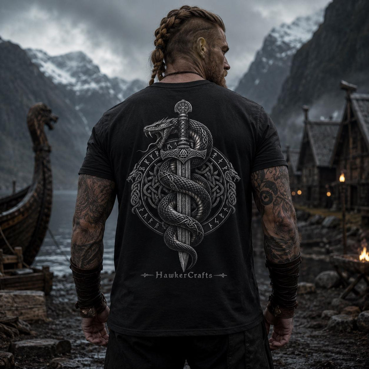 Viking Raven T-Shirt - Raven Skull Viking T-Shirt, Norse Runes Graphic Tee