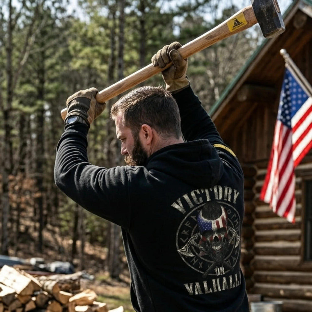 Viking Valhalla Hoodie - Victory Or Valhalla - Distressed American Viking Skull Hoodie: Patriotic