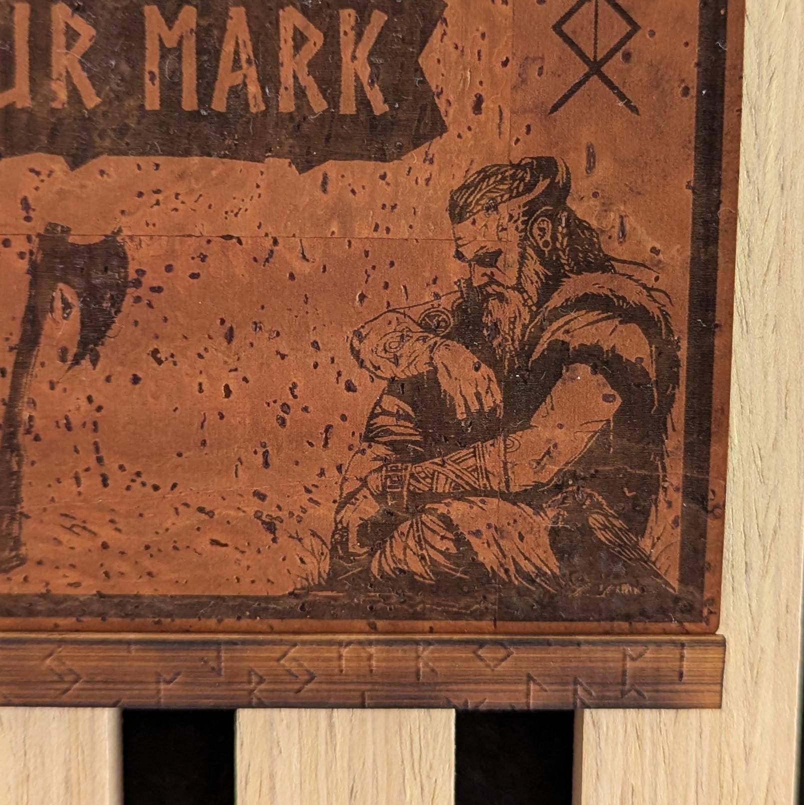 Viking Valknut Home Decor - Viking Code Valknut Wall Art. Engraved Eco Friendly Cork Leather