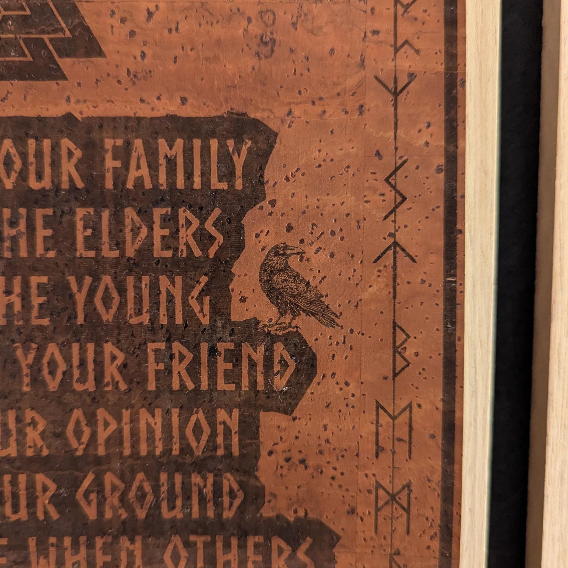 Viking Valknut Home Decor - Viking Code Valknut Wall Art. Engraved Eco Friendly Cork Leather