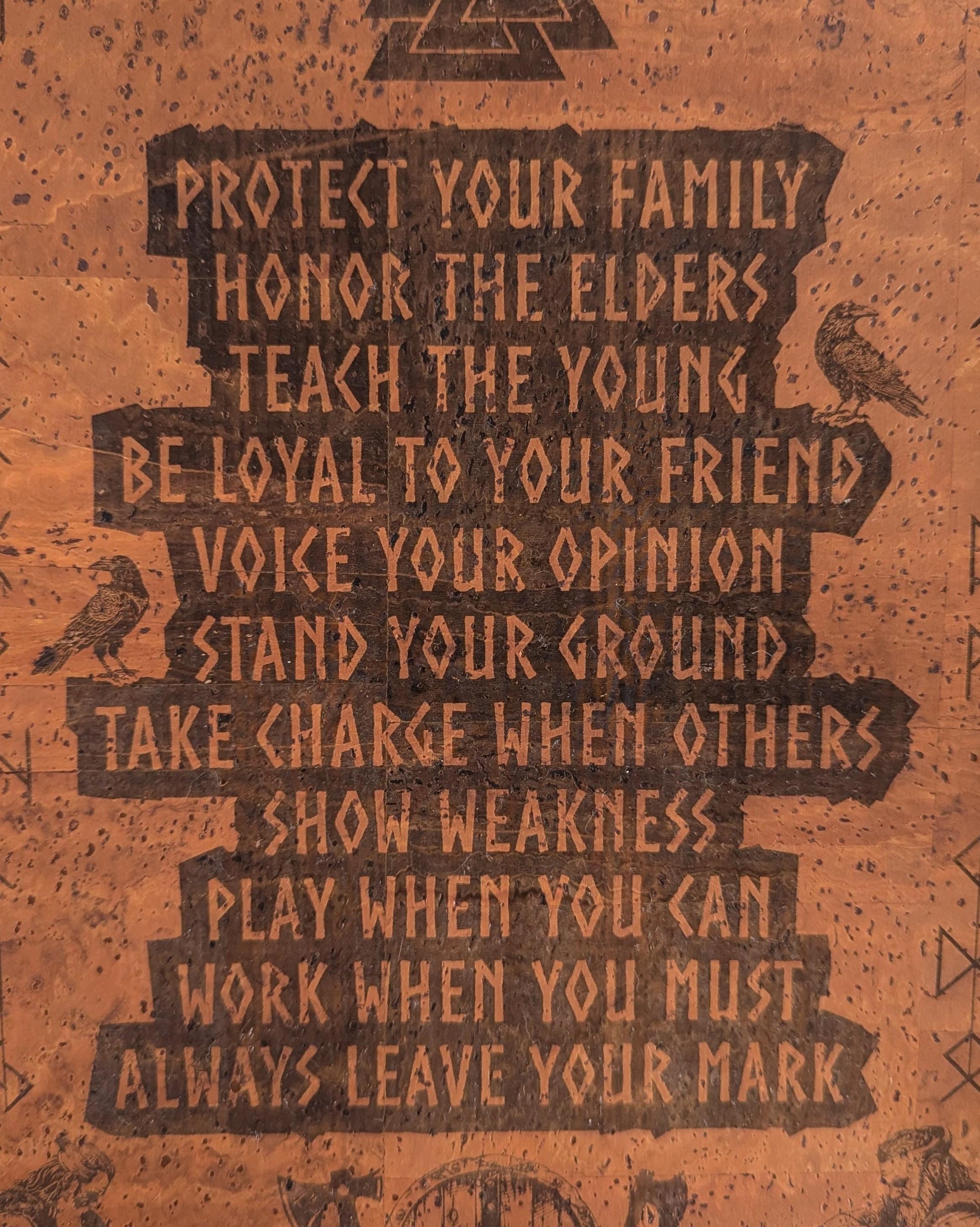 Viking Valknut Home Decor - Viking Code Valknut Wall Art. Engraved Eco Friendly Cork Leather