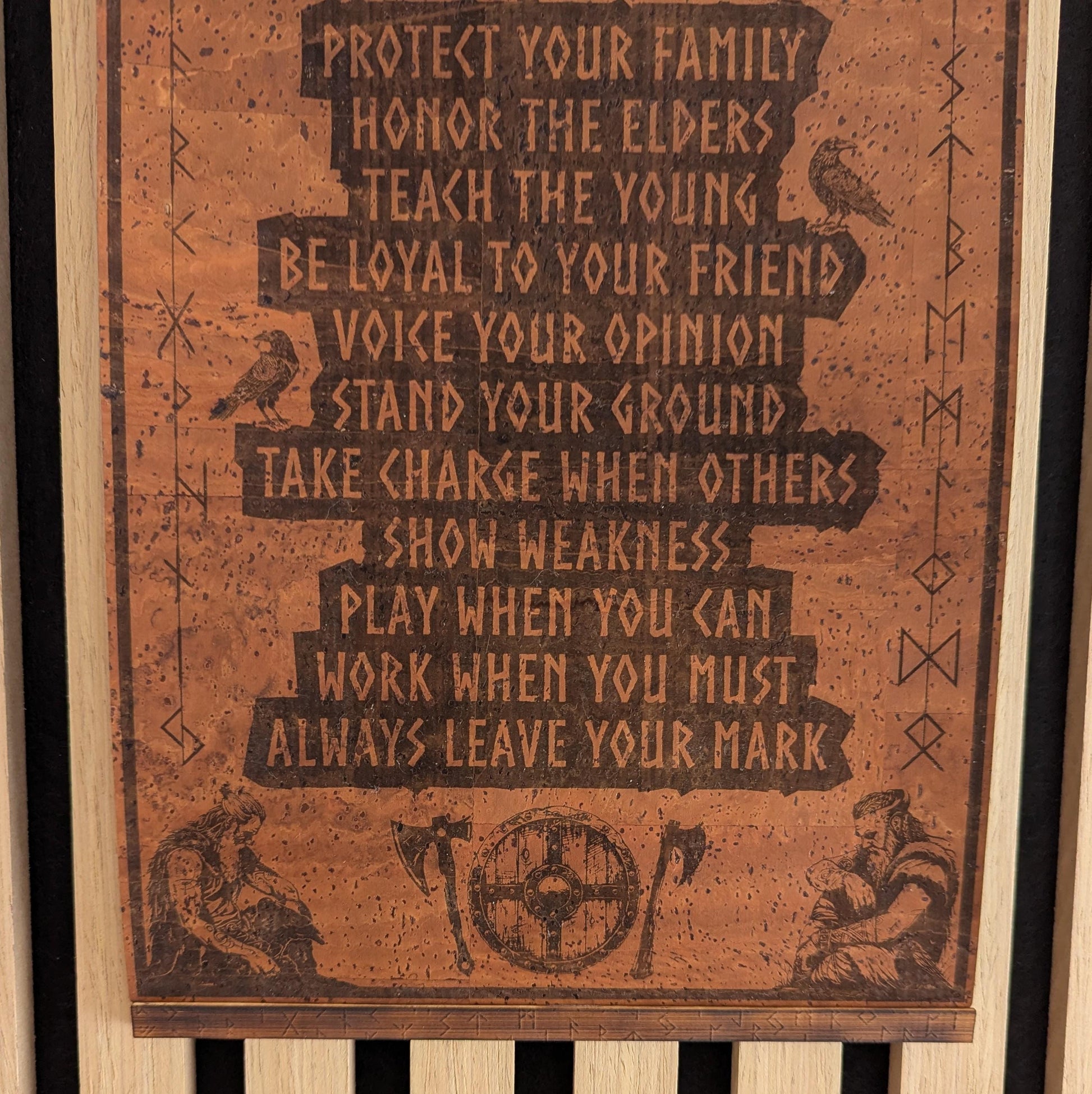 Viking Valknut Home Decor - Viking Code Valknut Wall Art. Engraved Eco Friendly Cork Leather