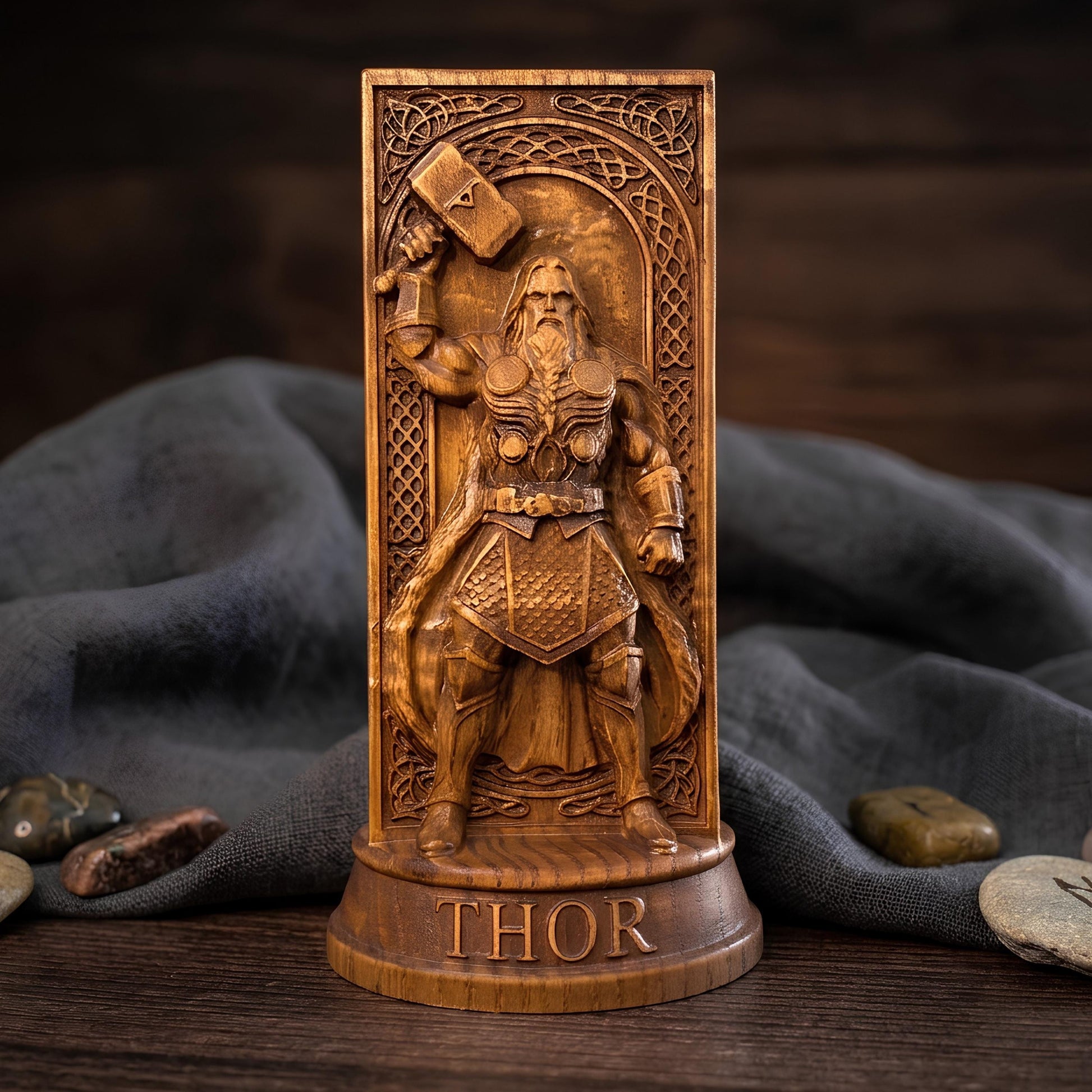 Viking Thor's Hammer Home Decor - Thor Wooden Idol, Thunder God Figurine, Norse Pagan Altar Decor