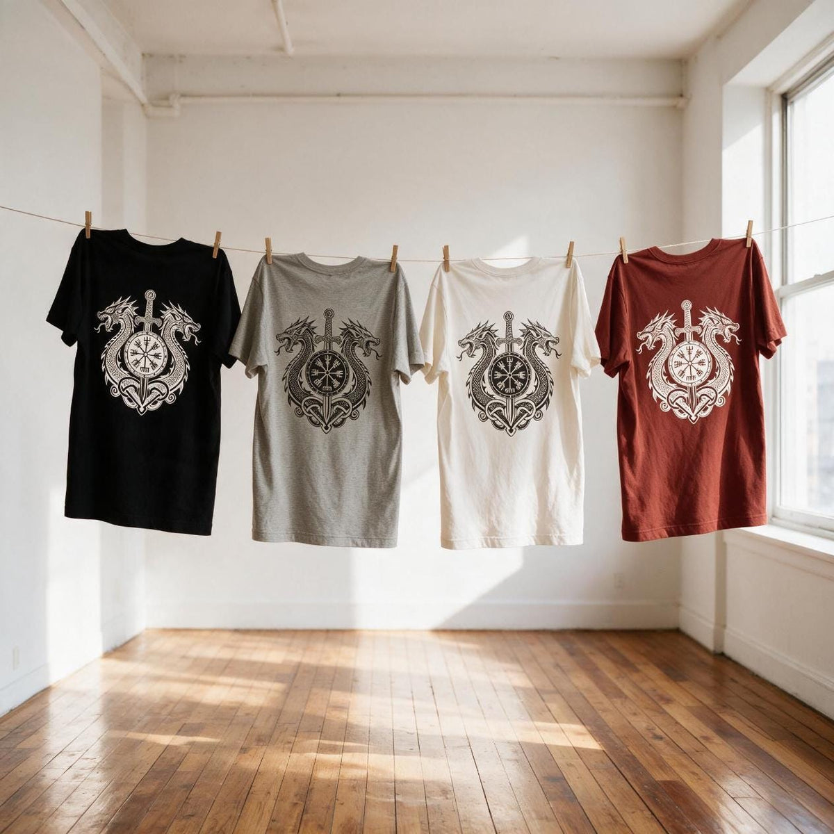 Viking T-Shirt - Dragon Vegisir Norse Mythology Viking T-shirt for Men Compass Graphic Tee Design