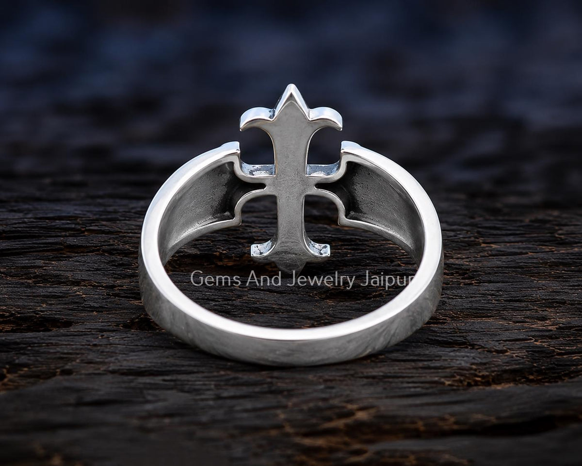 Viking Ring - Sterling Silver Gothic Cross Ring, Fleur De Lis Cross Ring, Medieval Cross Statement