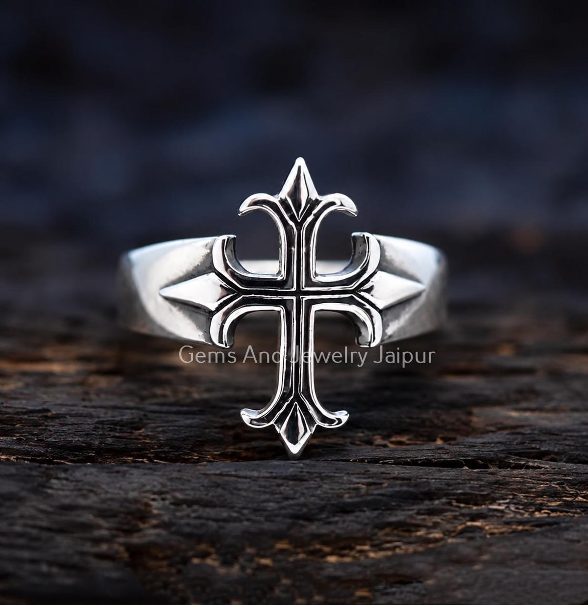 Viking Ring - Sterling Silver Gothic Cross Ring, Fleur De Lis Cross Ring, Medieval Cross Statement