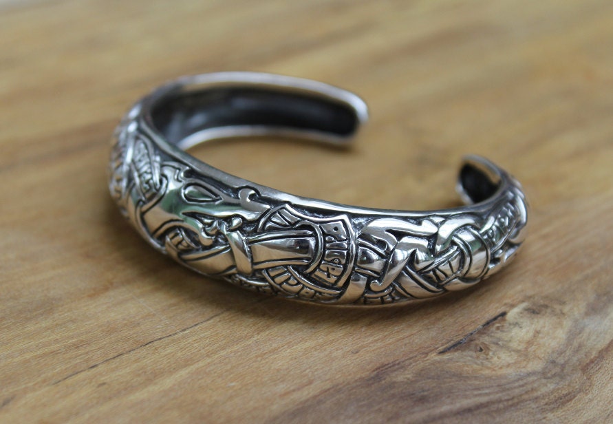 Viking Wolf Bracelet - Sterling Silver Viking Wolf Bracelet with Runes – Nordic Mythology Jewelry