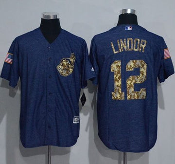 Francisco Lindor Denim Cleveland Guardians blue Salute To Service jersey