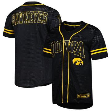 Colosseum Free Spirited Mesh Button-up Iowa Hawkeyes black jersey