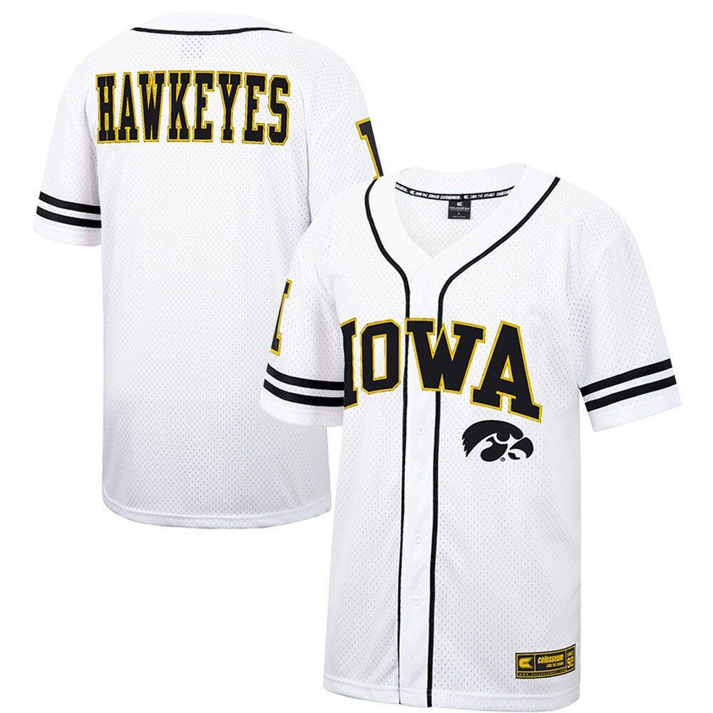 Colosseum Free Spirited Mesh Button-up Iowa Hawkeyes white jersey