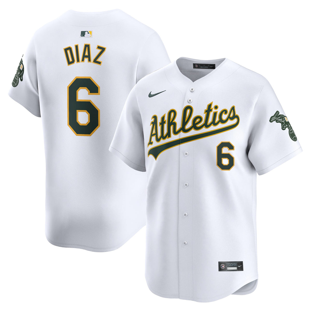 Jordan Diaz Oakland Athletics white Limited jersey
