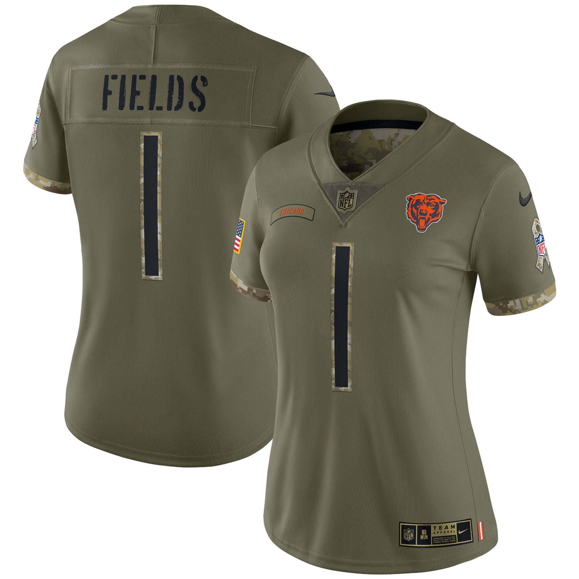 Justin Fields Chicago Bears olive Salute To Service jersey