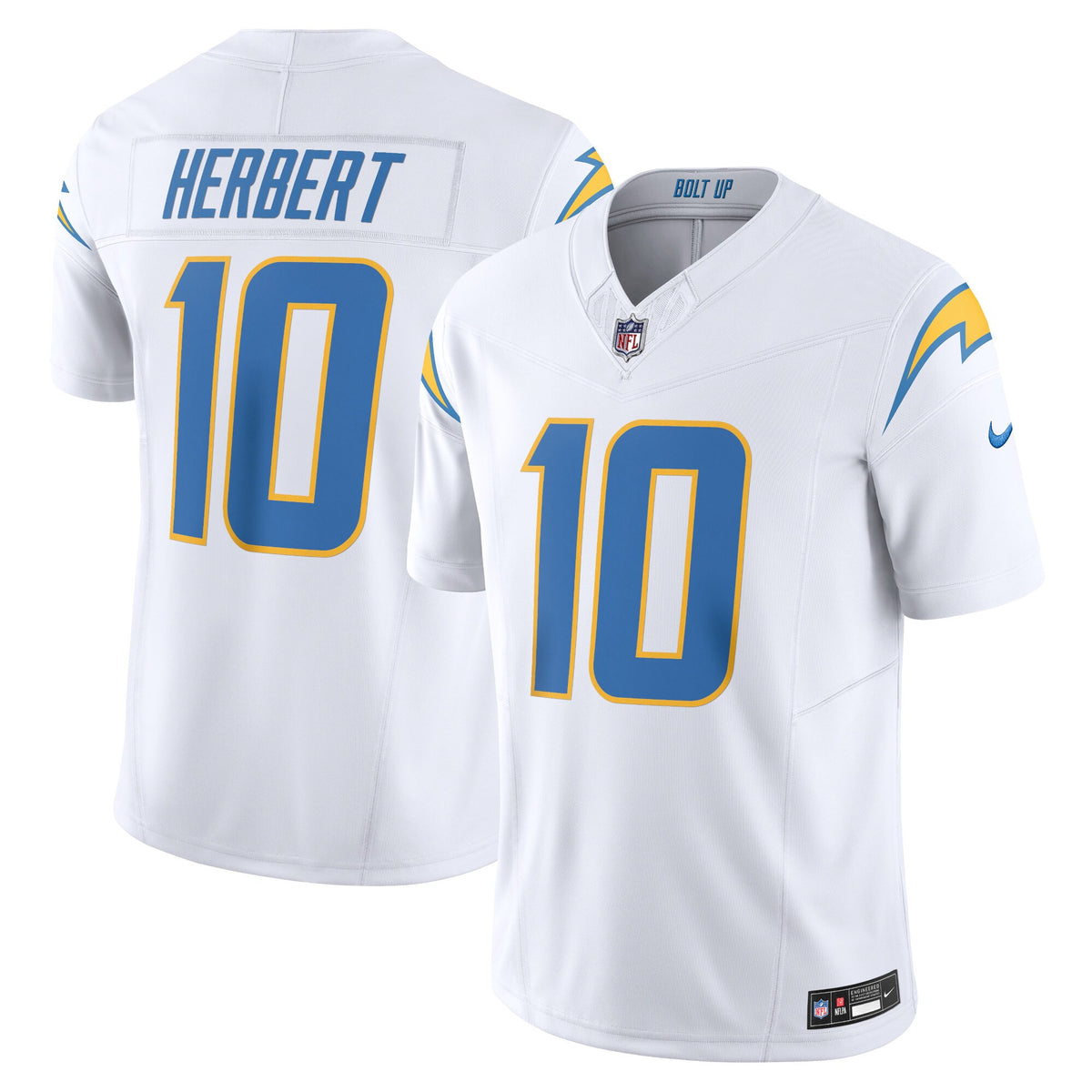 Justin Herbert Los Angeles Chargers white Vapor jersey