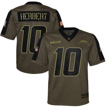 Justin Herbert Los Angeles Chargers olive Salute To Service jersey