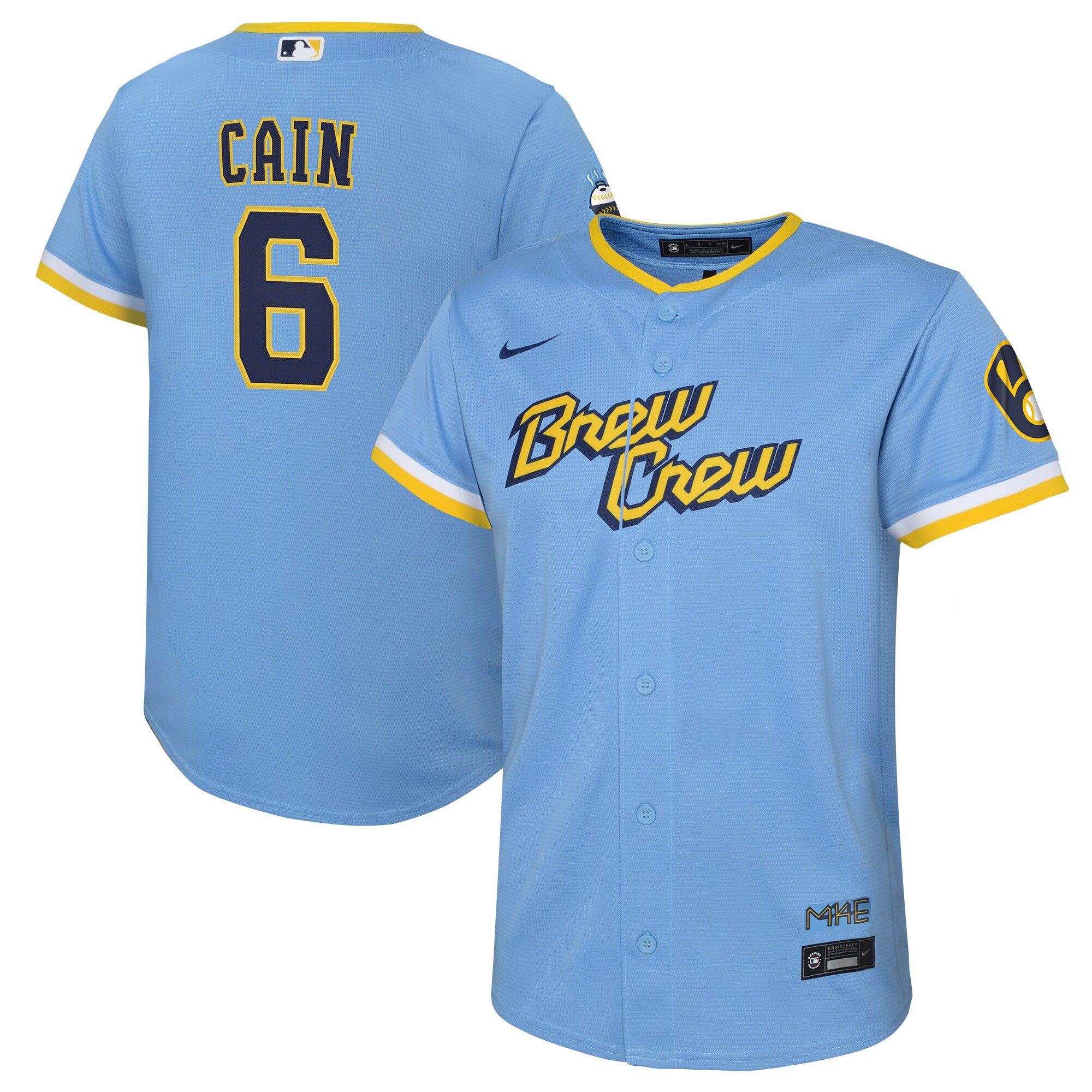 Lorenzo Cain Milwaukee Brewers blue City Connect jersey