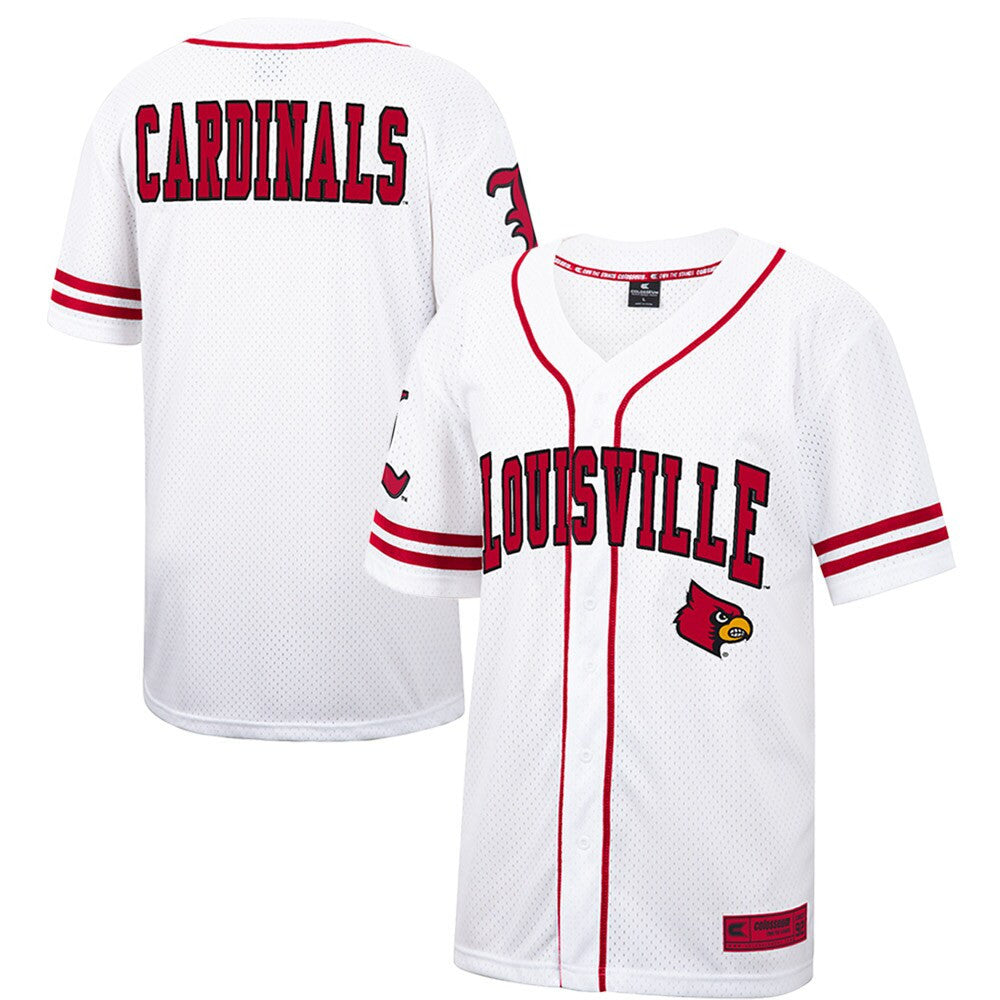Colosseum Free Spirited Mesh Button-up Louisville Cardinals white jersey