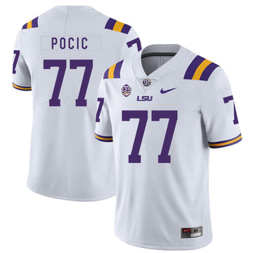Ethan Pocic LSU Tigers white jersey