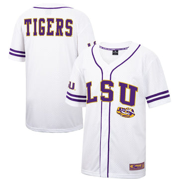 Colosseum Free Spirited Mesh Button-up LSU Tigers white jersey
