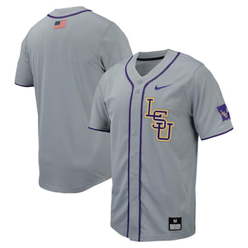 Full-button LSU Tigers gray jersey