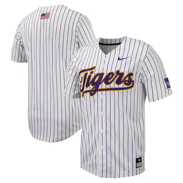 Pinstripe Full-button LSU Tigers white jersey