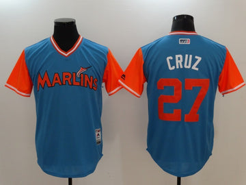 Giancarlo Stanton Cruz Majestic Miami Marlins blue jersey