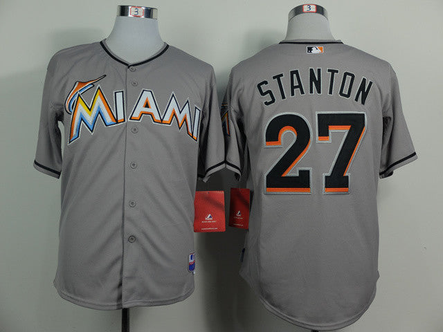 Giancarlo Stanton Miami Marlins grey jersey