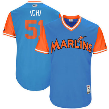 Ichiro Suzuki Ichi Majestic Miami Marlins blue jersey