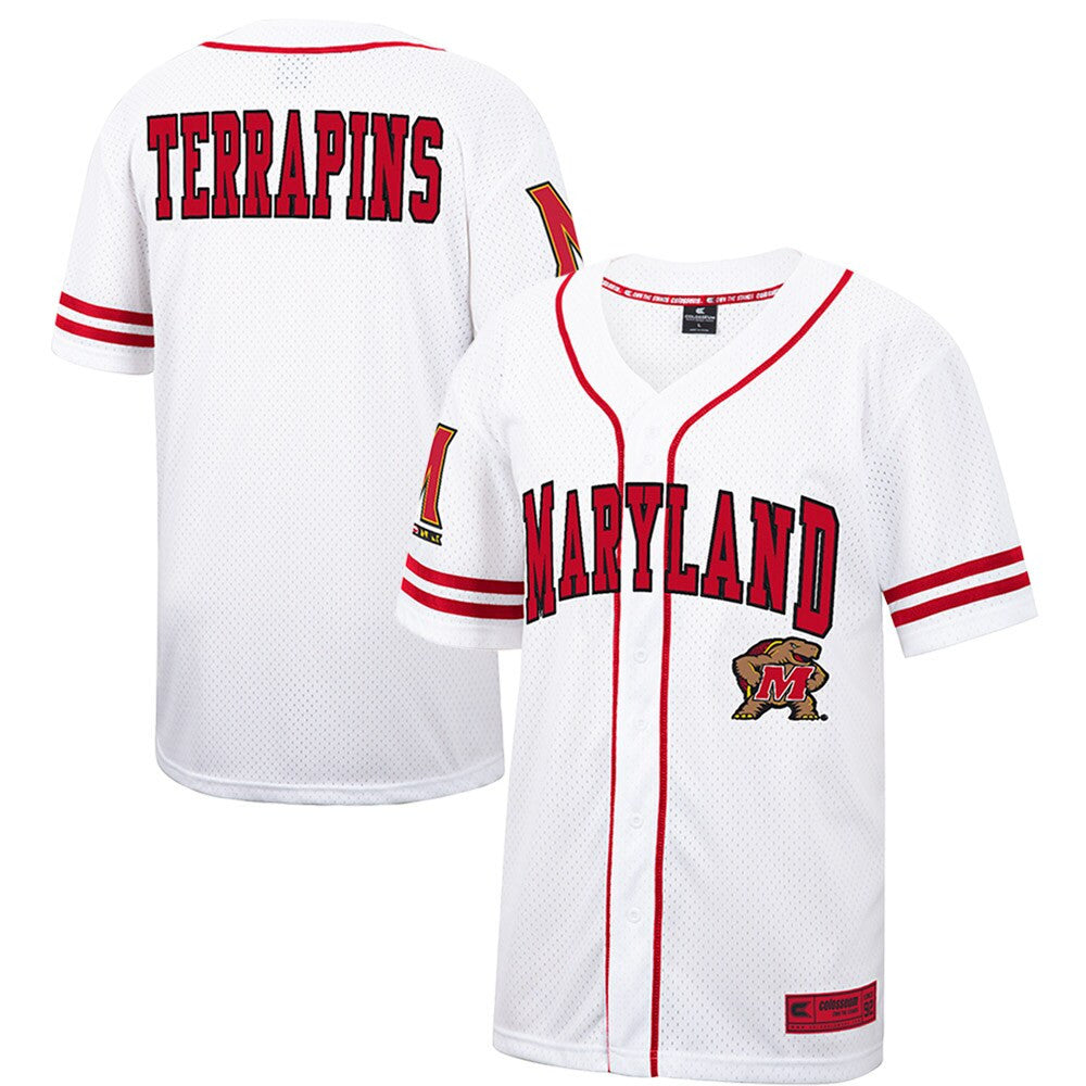 Colosseum Free Spirited Mesh Button-up Maryland Terrapins white jersey