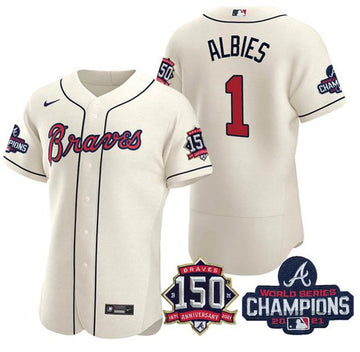 Ozzie Albies Atlanta Braves cream jersey