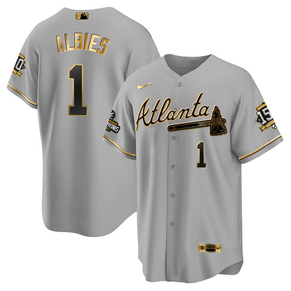 Ozzie Albies Atlanta Braves gray jersey