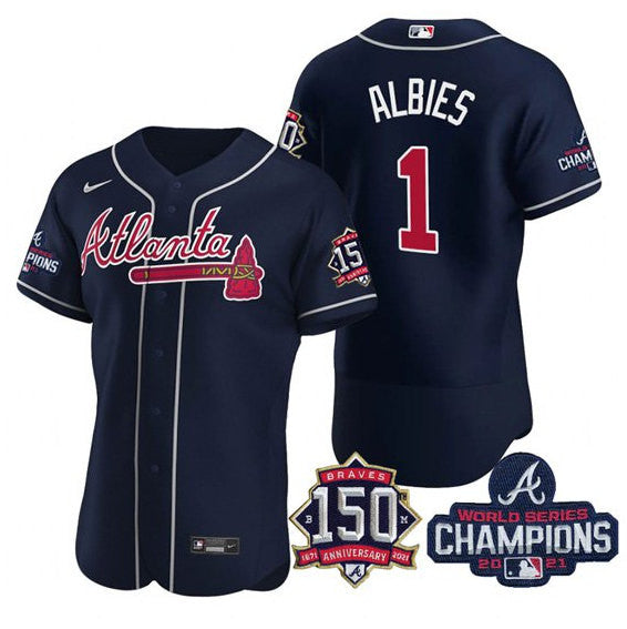 Ozzie Albies Atlanta Braves navy jersey