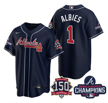 Ozzie Albies Atlanta Braves navy jersey