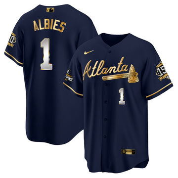 Ozzie Albies Atlanta Braves navy jersey