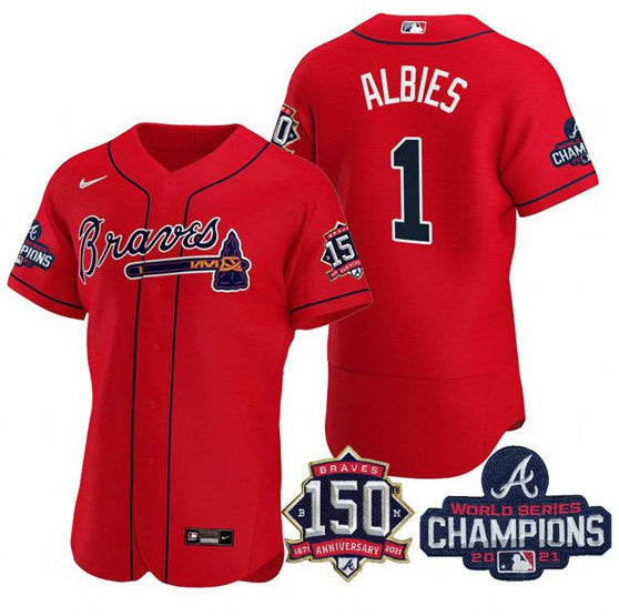 Ozzie Albies Atlanta Braves red jersey