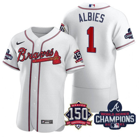 Ozzie Albies Atlanta Braves white jersey