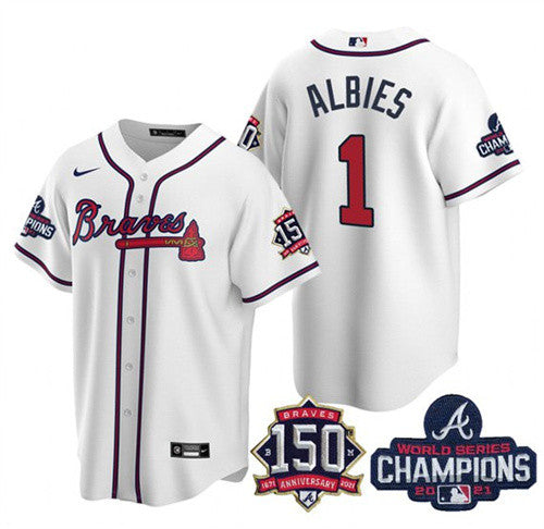 Ozzie Albies Atlanta Braves white jersey