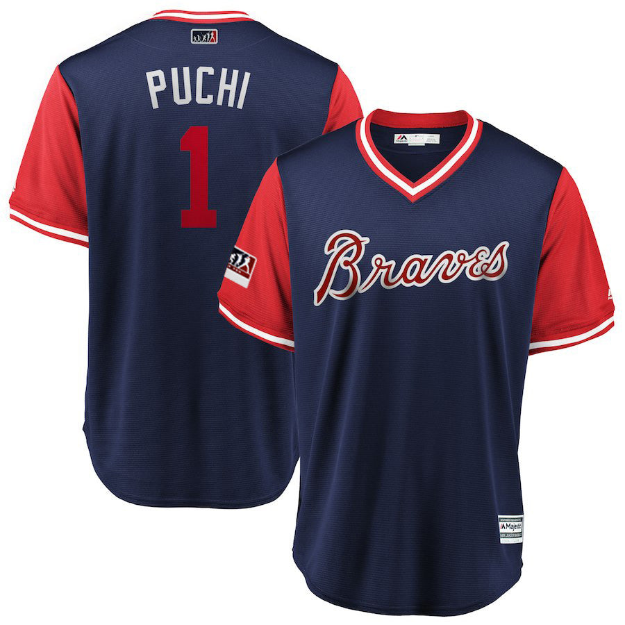 Ozzie Albies Puchi Majestic Atlanta Braves navy Authentic jersey