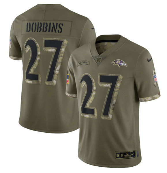J.K. Dobbins Baltimore Ravens olive Salute To Service jersey