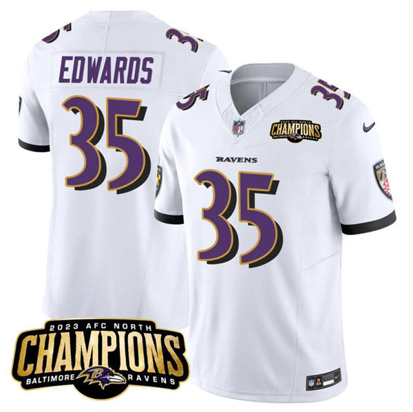 Gus Edwards Baltimore Ravens white Vapor jersey