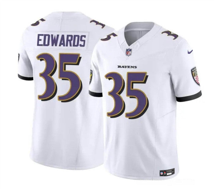 Gus Edwards Baltimore Ravens white Limited jersey