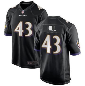 Justice Hill Baltimore Ravens black Game jersey