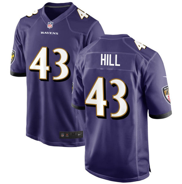Justice Hill Baltimore Ravens purple Game jersey