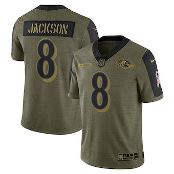 Lamar Jackson Baltimore Ravens olive Salute To Service jersey