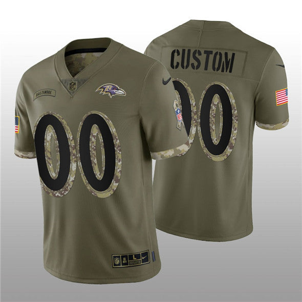 Custom Baltimore Ravens olive Salute To Service jersey