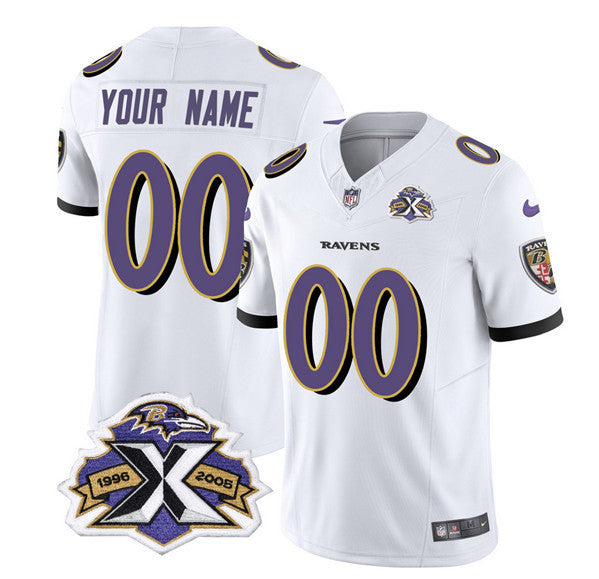 Custom Baltimore Ravens white Vapor jersey